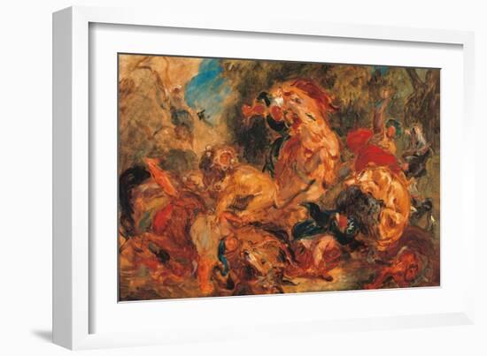 Lion Hunt, study-Eugene Delacroix-Framed Art Print