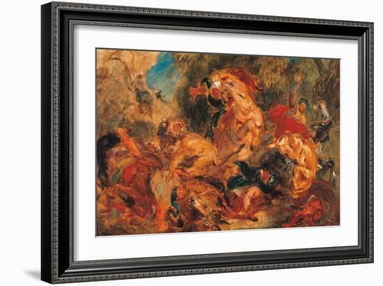 Lion Hunt, study-Eugene Delacroix-Framed Art Print