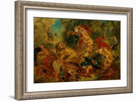 Lion Hunt-Eugene Delacroix-Framed Giclee Print