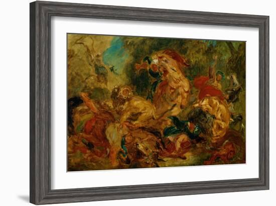 Lion Hunt-Eugene Delacroix-Framed Giclee Print
