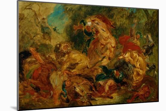 Lion Hunt-Eugene Delacroix-Mounted Giclee Print