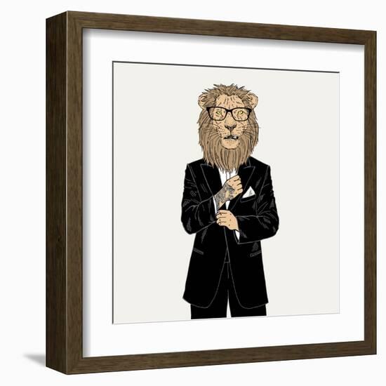 Lion in a Tuxedo with Tattoo-Olga_Angelloz-Framed Art Print