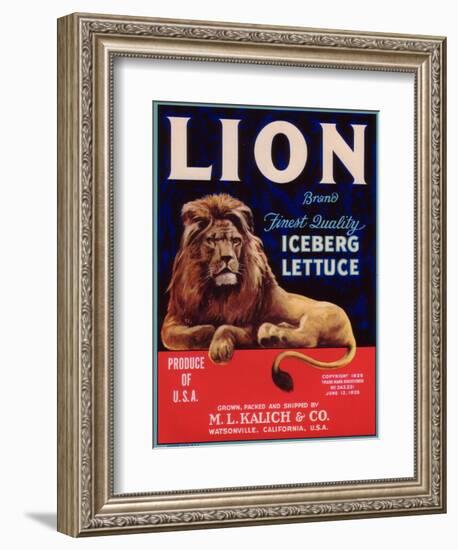 Lion Lettuce Label - Watsonville, CA-Lantern Press-Framed Art Print