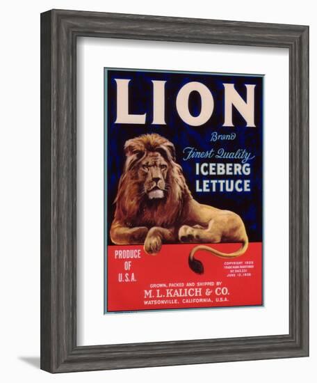 Lion Lettuce Label - Watsonville, CA-Lantern Press-Framed Art Print