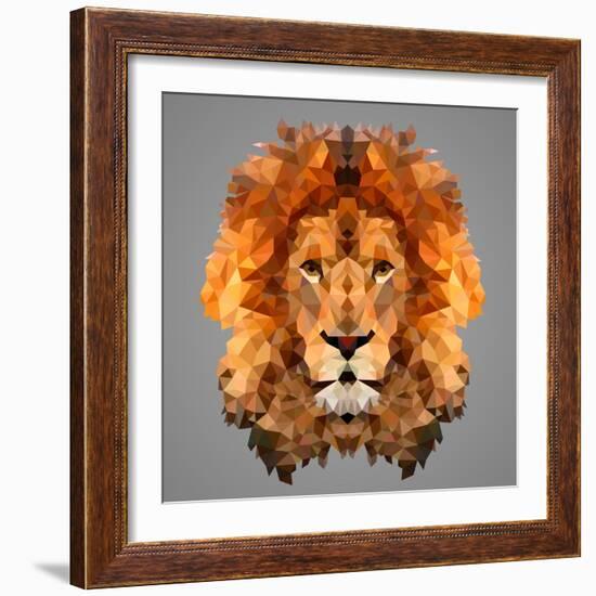 Lion Low Poly Portrait-kakmyc-Framed Art Print