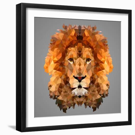 Lion Low Poly Portrait-kakmyc-Framed Art Print