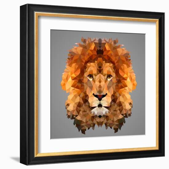 Lion Low Poly Portrait-kakmyc-Framed Art Print