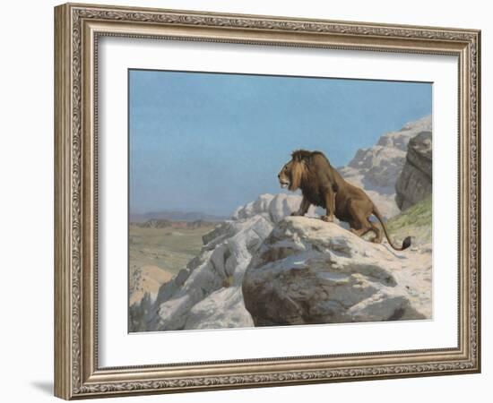 Lion on the Watch, by Jean-Leon Gerome, 1824-1904, French painting,-Jean-Leon Gerome-Framed Art Print