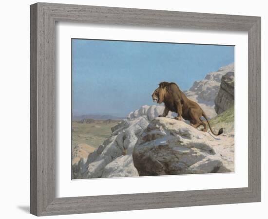 Lion on the Watch, by Jean-Leon Gerome, 1824-1904, French painting,-Jean-Leon Gerome-Framed Art Print