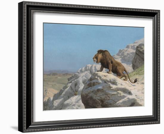 Lion on the Watch, by Jean-Leon Gerome, 1824-1904, French painting,-Jean-Leon Gerome-Framed Art Print
