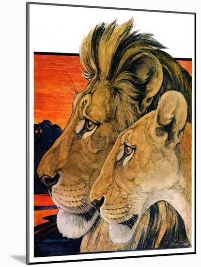 "Lion Pair,"April 27, 1929-Paul Bransom-Mounted Giclee Print