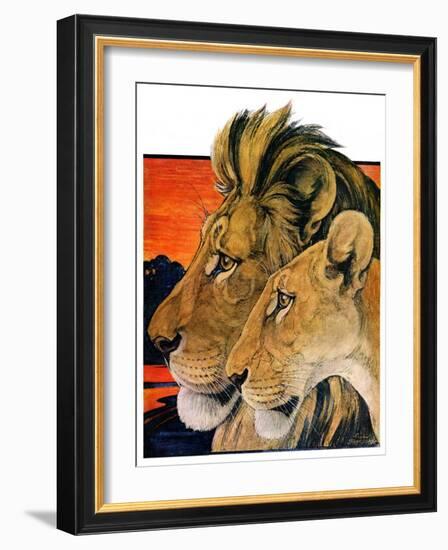 "Lion Pair,"April 27, 1929-Paul Bransom-Framed Giclee Print