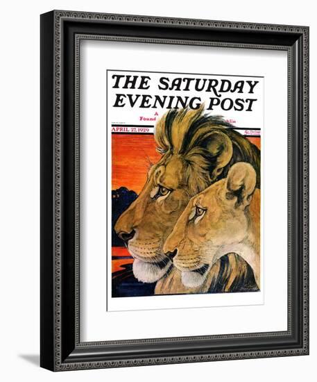 "Lion Pair," Saturday Evening Post Cover, April 27, 1929-Paul Bransom-Framed Giclee Print