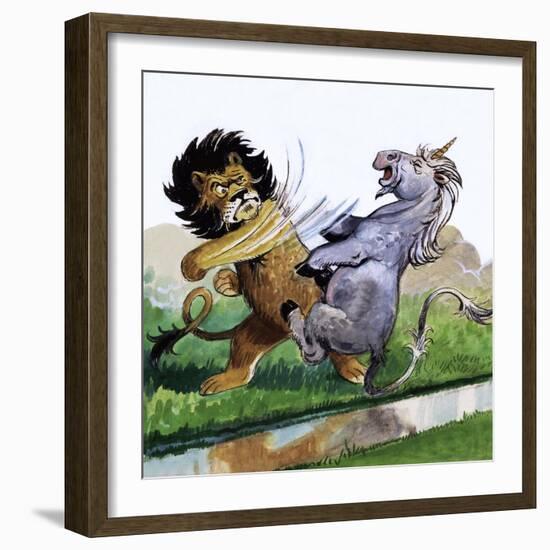 Lion Punching Unicorn-Philip Mendoza-Framed Giclee Print