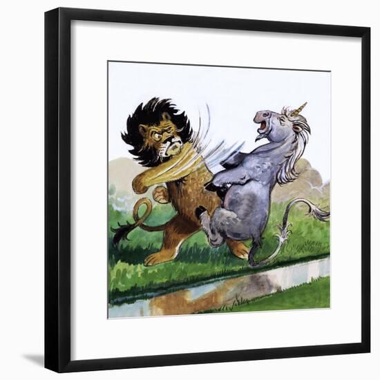 Lion Punching Unicorn-Philip Mendoza-Framed Giclee Print