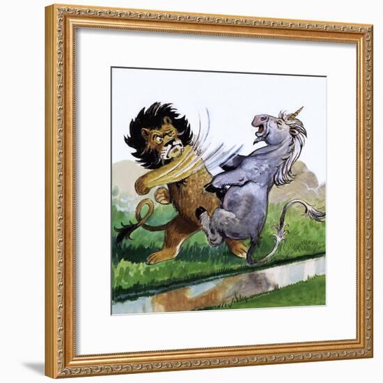 Lion Punching Unicorn-Philip Mendoza-Framed Giclee Print