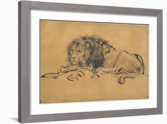 Lion Resting, Turned to the Left, C1650-Rembrandt van Rijn-Framed Giclee Print