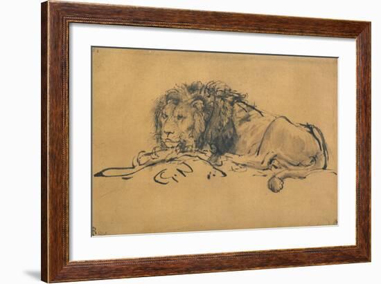 Lion Resting, Turned to the Left, C1650-Rembrandt van Rijn-Framed Giclee Print