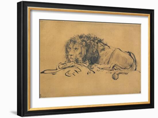 Lion Resting, Turned to the Left, C1650-Rembrandt van Rijn-Framed Giclee Print