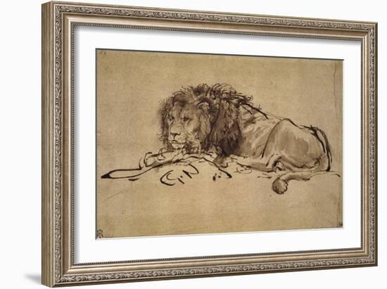 Lion Resting, Turned to the Left-Rembrandt van Rijn-Framed Giclee Print