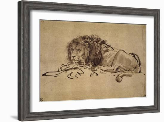 Lion Resting, Turned to the Left-Rembrandt van Rijn-Framed Giclee Print