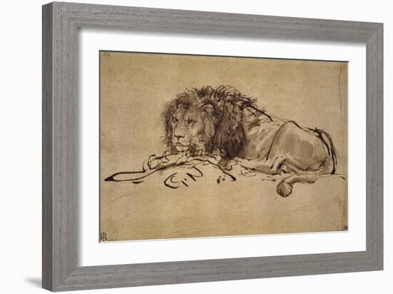 Lion Resting, Turned to the Left-Rembrandt van Rijn-Framed Giclee Print