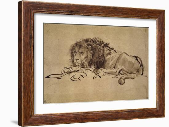 Lion Resting, Turned to the Left-Rembrandt van Rijn-Framed Giclee Print