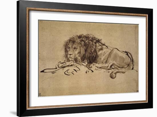 Lion Resting, Turned to the Left-Rembrandt van Rijn-Framed Giclee Print