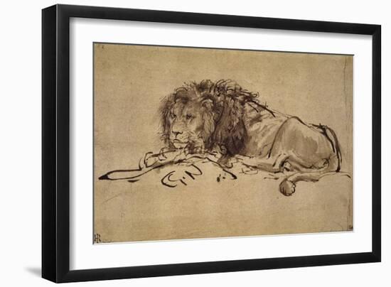 Lion Resting, Turned to the Left-Rembrandt van Rijn-Framed Giclee Print