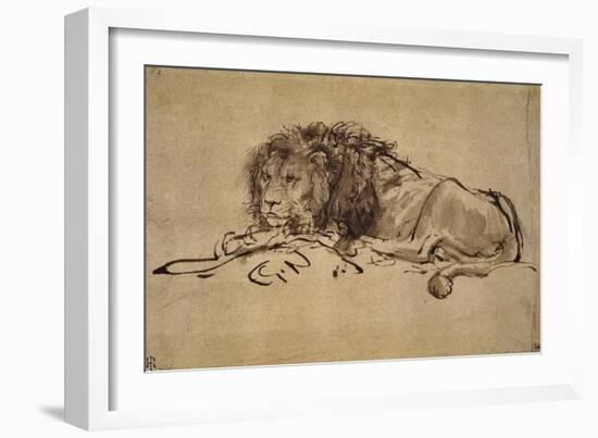 Lion Resting, Turned to the Left-Rembrandt van Rijn-Framed Giclee Print