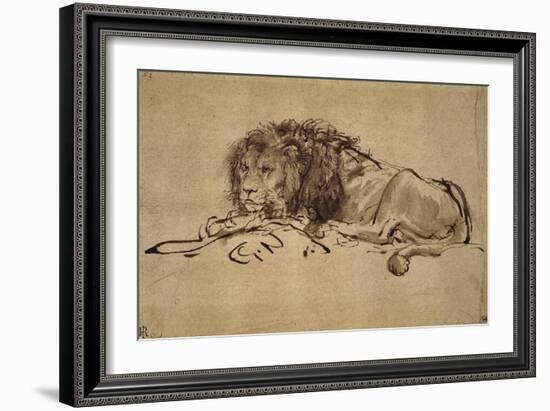 Lion Resting, Turned to the Left-Rembrandt van Rijn-Framed Giclee Print