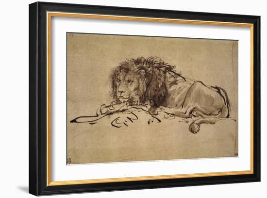 Lion Resting, Turned to the Left-Rembrandt van Rijn-Framed Giclee Print