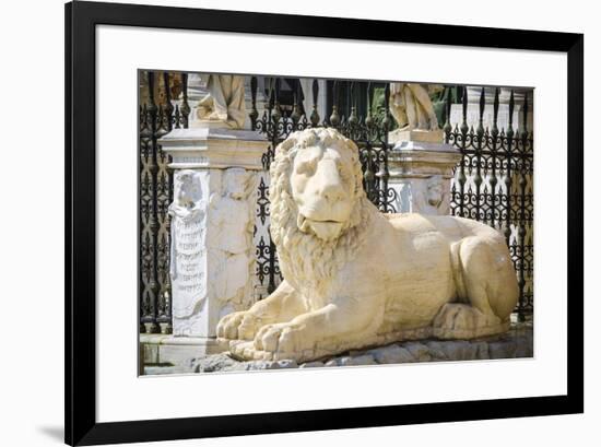 Lion statue at the entrance to the Arsenal, Venice, Veneto, Italy-Russ Bishop-Framed Premium Photographic Print