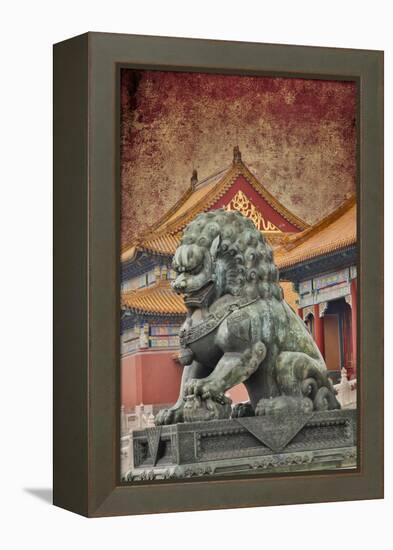 Lion Statue Standing Guard Forbidden City, Beijing, China-Darrell Gulin-Framed Premier Image Canvas