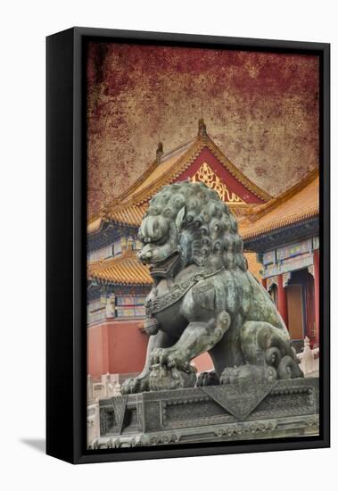 Lion Statue Standing Guard Forbidden City, Beijing, China-Darrell Gulin-Framed Premier Image Canvas