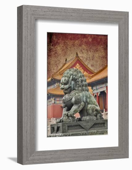 Lion Statue Standing Guard Forbidden City, Beijing, China-Darrell Gulin-Framed Photographic Print