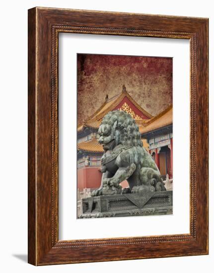 Lion Statue Standing Guard Forbidden City, Beijing, China-Darrell Gulin-Framed Photographic Print