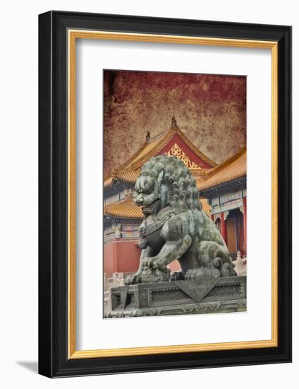 Lion Statue Standing Guard Forbidden City, Beijing, China-Darrell Gulin-Framed Photographic Print