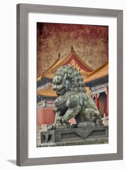Lion Statue Standing Guard Forbidden City, Beijing, China-Darrell Gulin-Framed Photographic Print