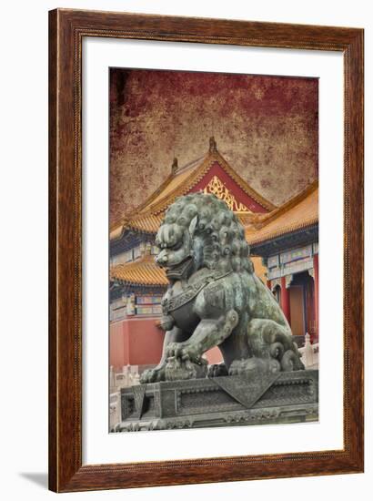 Lion Statue Standing Guard Forbidden City, Beijing, China-Darrell Gulin-Framed Photographic Print