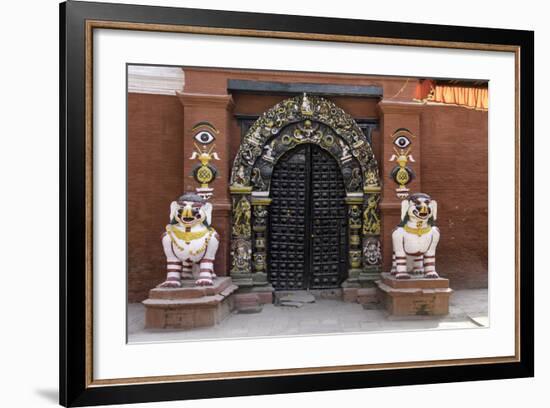 Lion Statues Outside a Gate at the Taleju Temple, Durbar Square, Kathmandu, Nepal, Asia-John Woodworth-Framed Photographic Print