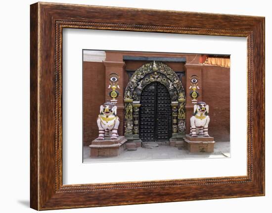 Lion Statues Outside a Gate at the Taleju Temple, Durbar Square, Kathmandu, Nepal, Asia-John Woodworth-Framed Photographic Print