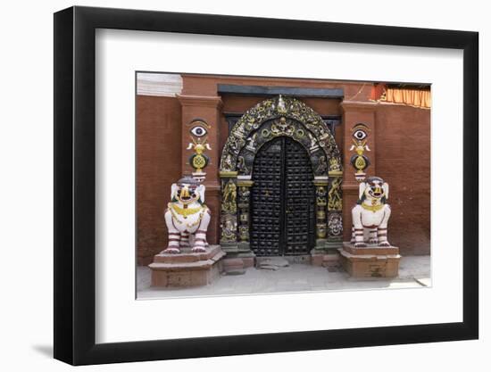 Lion Statues Outside a Gate at the Taleju Temple, Durbar Square, Kathmandu, Nepal, Asia-John Woodworth-Framed Photographic Print