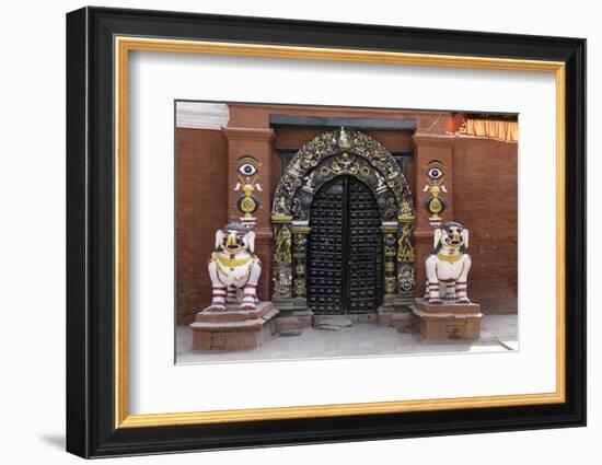 Lion Statues Outside a Gate at the Taleju Temple, Durbar Square, Kathmandu, Nepal, Asia-John Woodworth-Framed Photographic Print