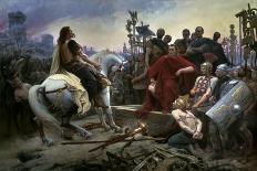 Gallic Chief Vercingetorix Throws His Sword at Feet of Julius Caesar, 46 BC-Lionel Noel Royer-Framed Stretched Canvas