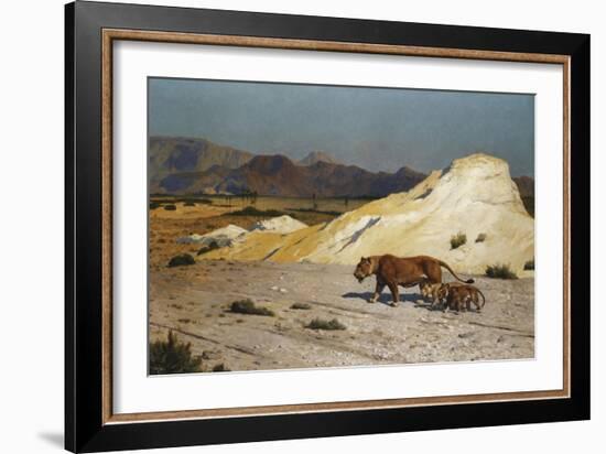 Lioness and Cubs; Lionne Et Lioceaux-Jean Leon Gerome-Framed Giclee Print