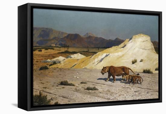 Lioness and Cubs; Lionne Et Lioceaux-Jean Leon Gerome-Framed Premier Image Canvas
