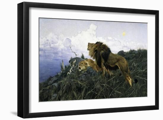 Lions at Dusk-Wilhelm Kuhnert-Framed Giclee Print