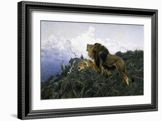 Lions at Dusk-Wilhelm Kuhnert-Framed Giclee Print