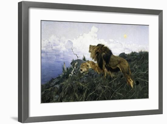 Lions at Dusk-Wilhelm Kuhnert-Framed Giclee Print